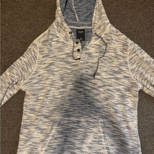 Union Marled Knit Hoodie in Light Blue and White